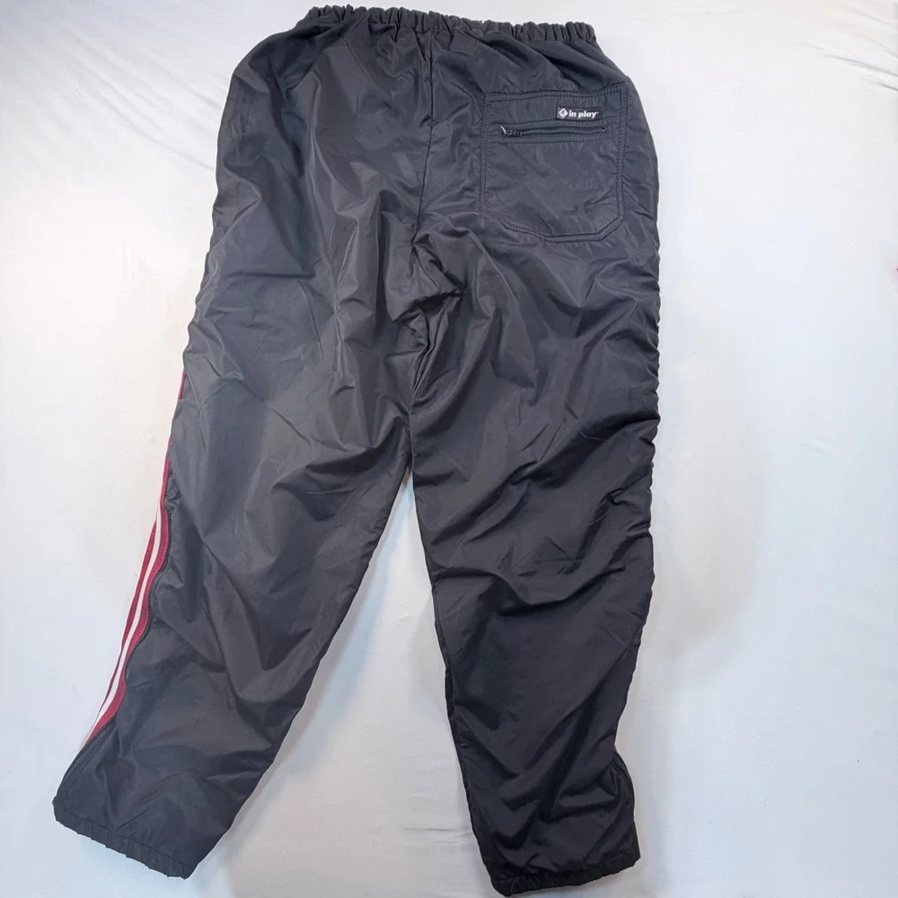 Vintage In Play Knee Zip Warm Up Pants USA Black Red Nylon Large 30 Inseam